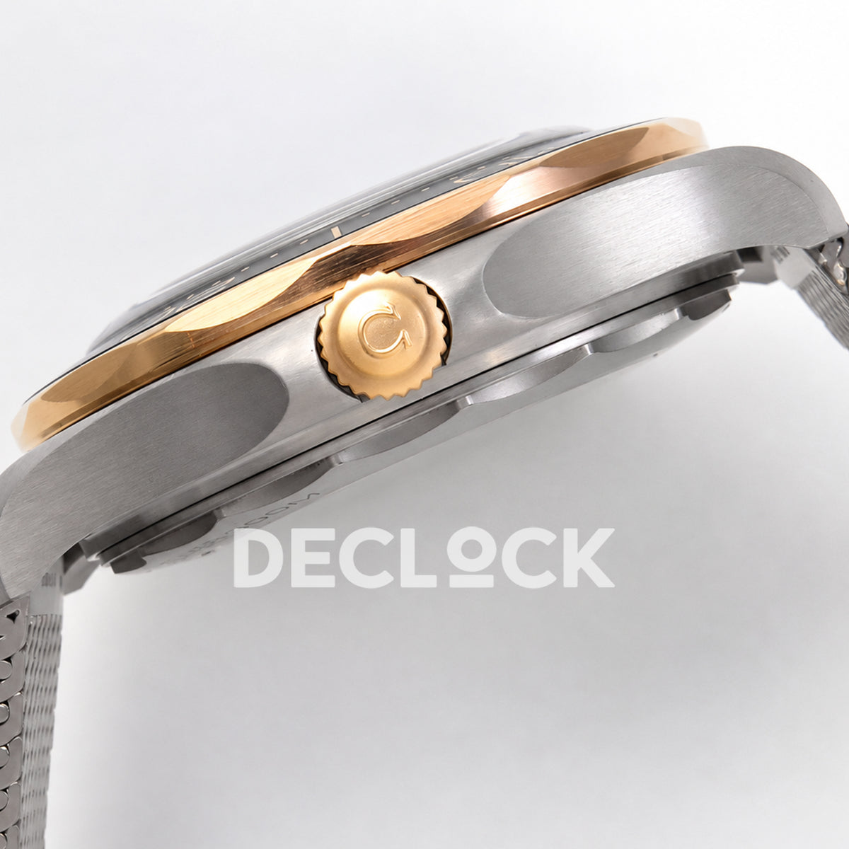 Omega Seamaster Diver 300M Green Titanium Bronze Gold ORF 8806 Free Sprung — crown side profile