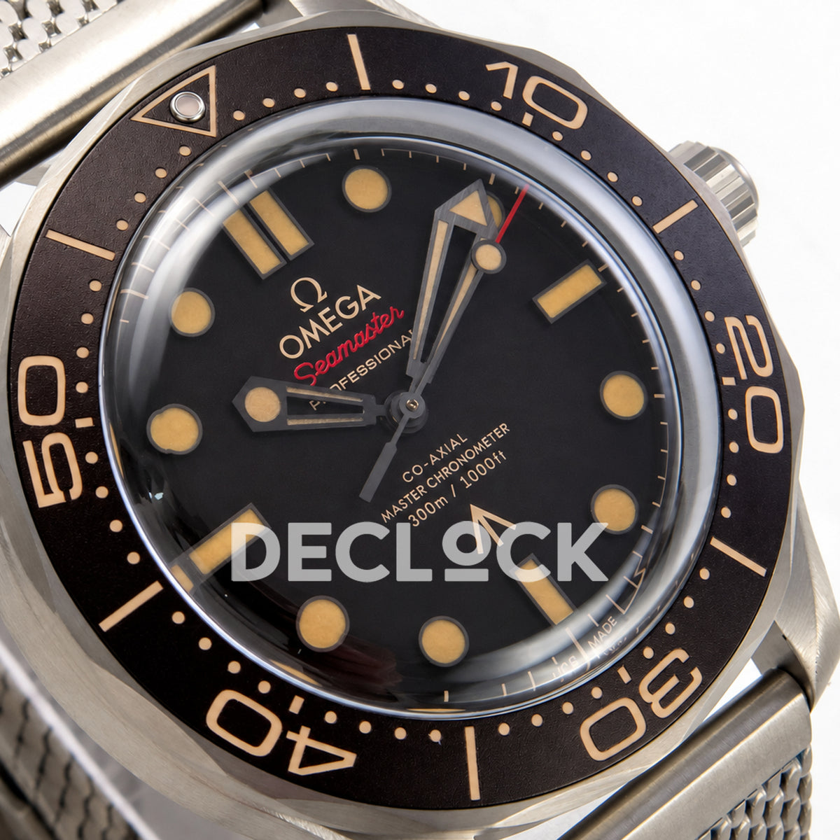 Omega Seamaster Diver 300M No Time To Die ORF titanium mesh 8806 Free Sprung — dial detail
