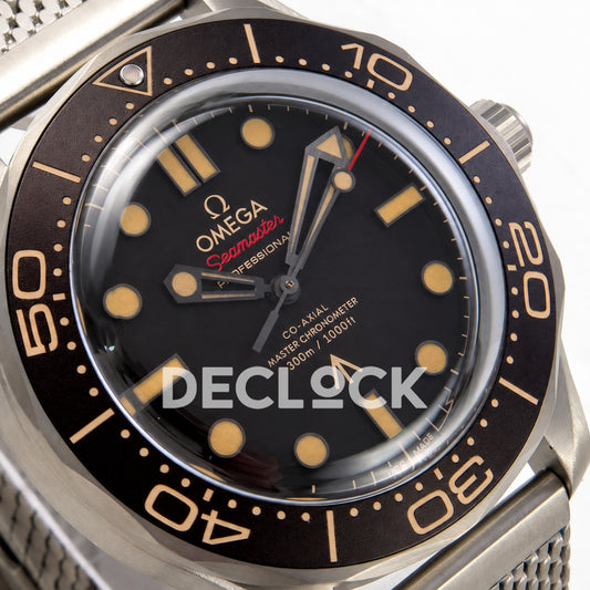 Omega Seamaster Diver 300M No Time To Die ORF titanium mesh 8806 Free Sprung — dial detail