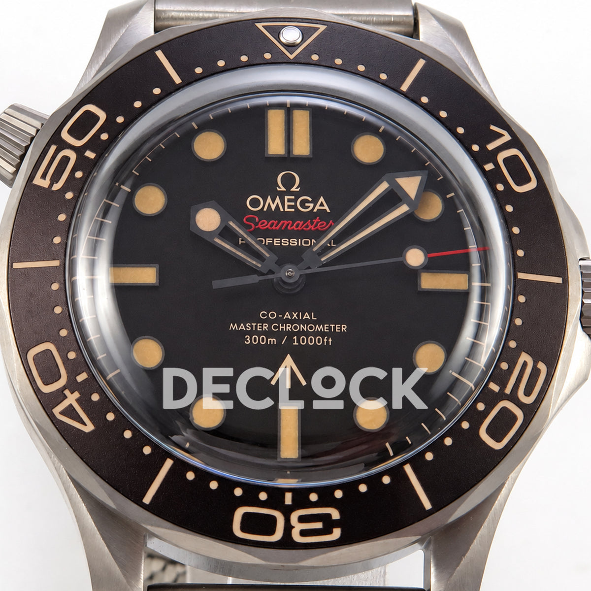 Omega Seamaster Diver 300M No Time To Die ORF titanium mesh 8806 Free Sprung — front dial close up
