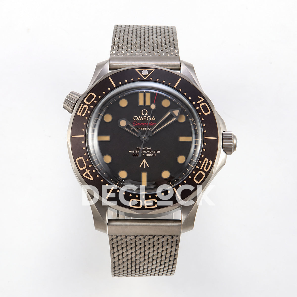 Omega Seamaster Diver 300M No Time To Die ORF titanium mesh 8806 Free Sprung — front view