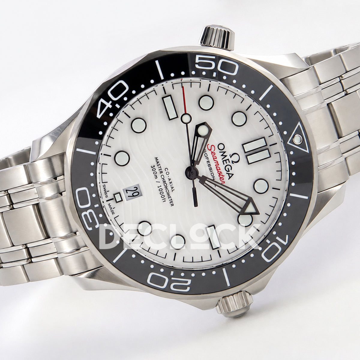 Omega Seamaster Diver 300M ORF white dial steel 8800 Free Sprung — full watch angled view