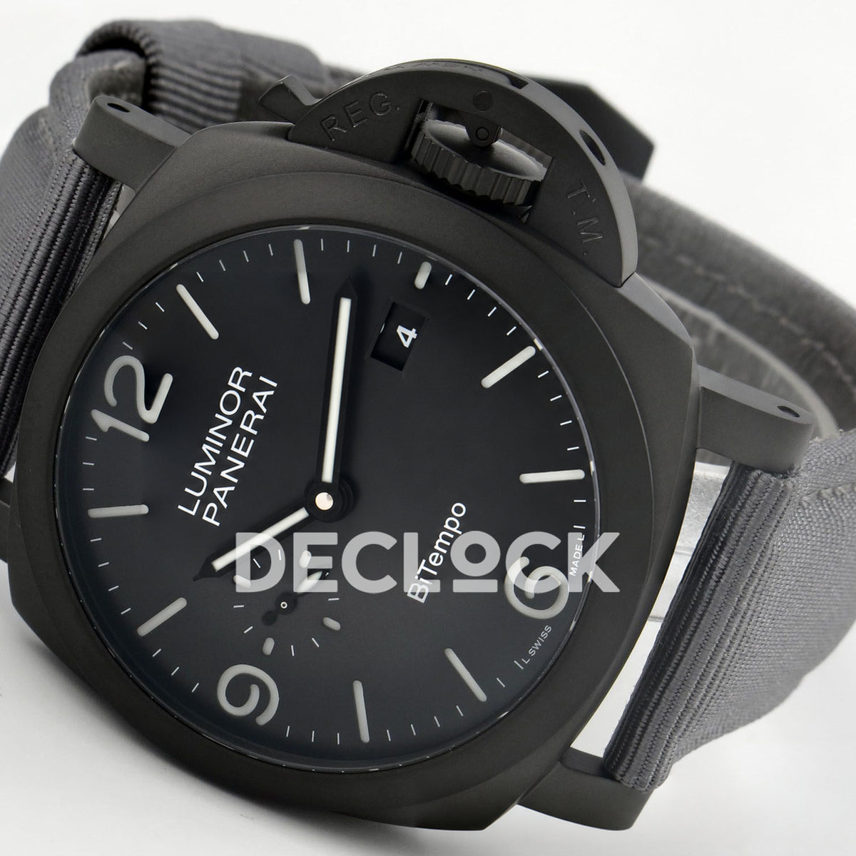 Panerai Luminor BiTempo New York PAM01467 Grey Ombre DLC Nylon VSF P9010 GMT replica - dial angle right