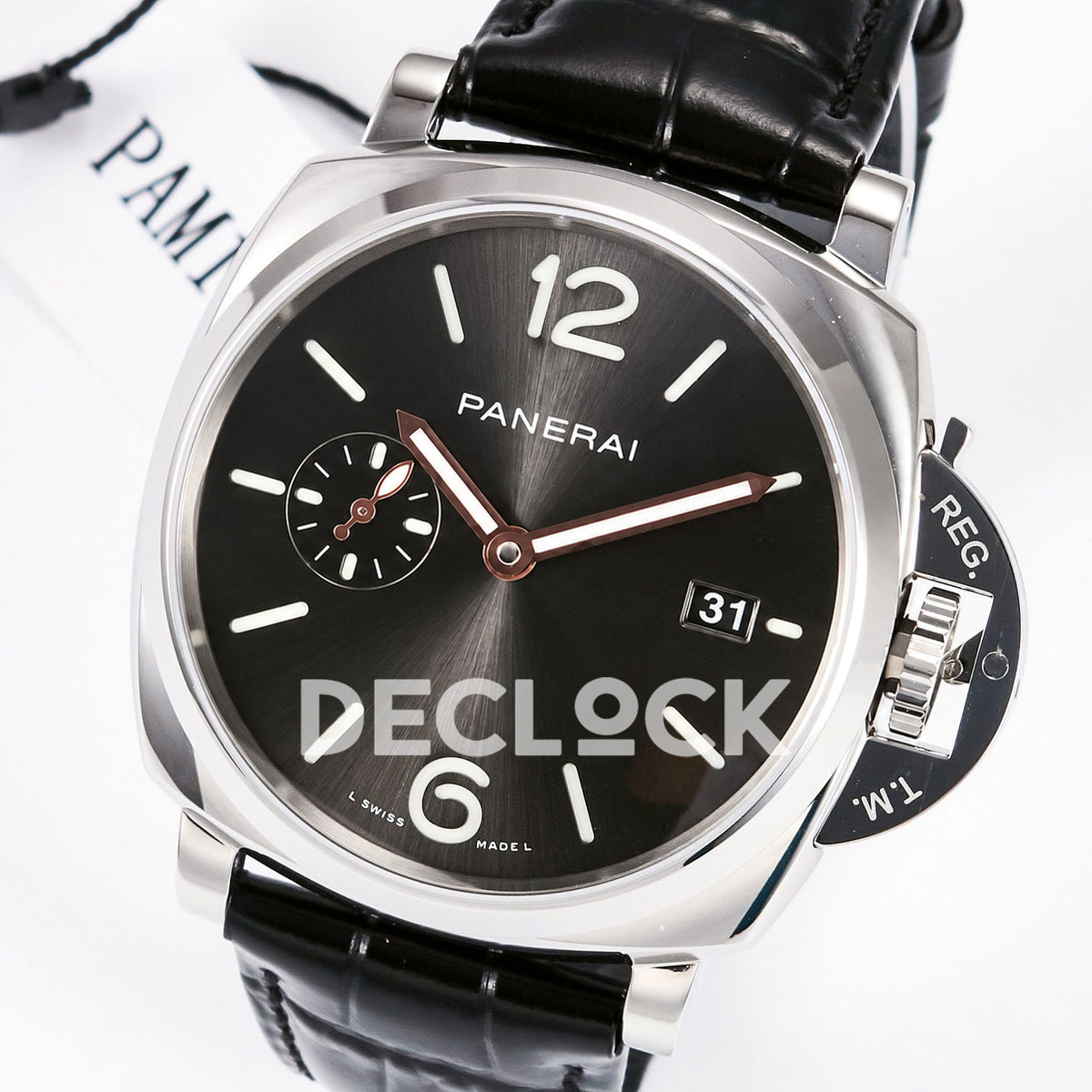 Panerai Luminor Due PAM01250 Anthracite Dial Black Leather VSF P900 replica - full watch angle