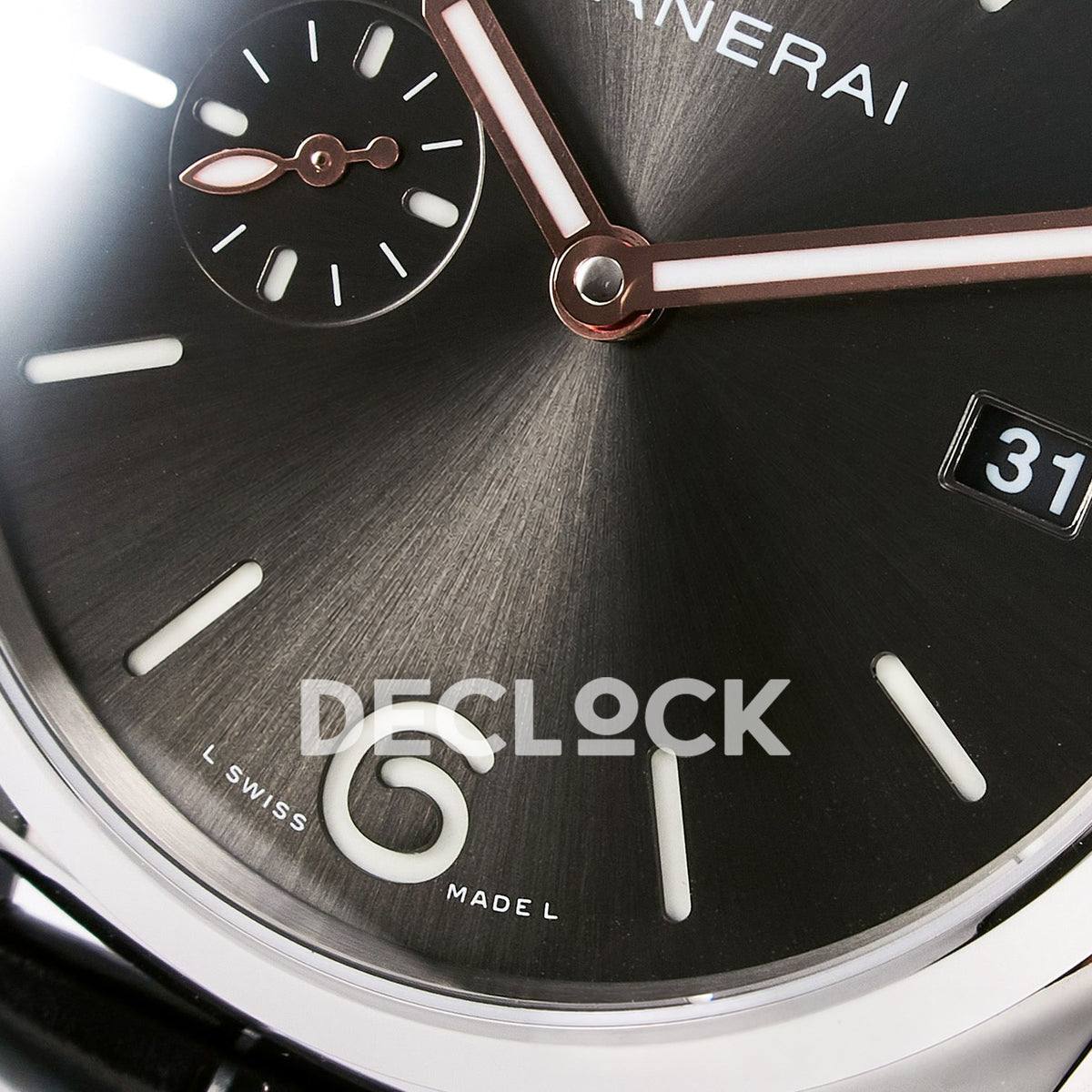 Panerai Luminor Due PAM01250 Anthracite Dial Black Leather VSF P900 replica - dial hands detail