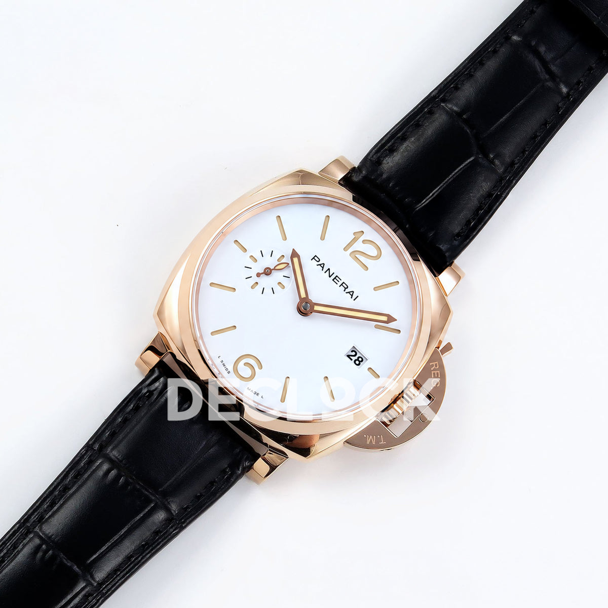 Panerai Luminor Due PAM01336 White Black Leather VSF P900 replica - full watch angle