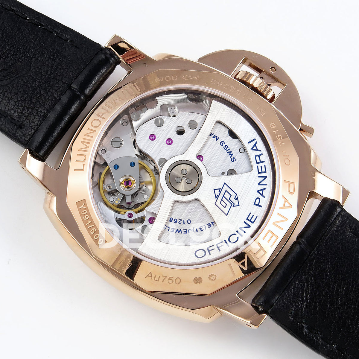 Panerai Luminor Due PAM01336 White Black Leather VSF P900 replica - movement back angle