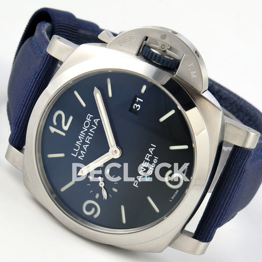 Panerai Luminor Marina Blu Profondo PAM01157 Blue Nylon VSF P9010 Updated replica - dial angle right