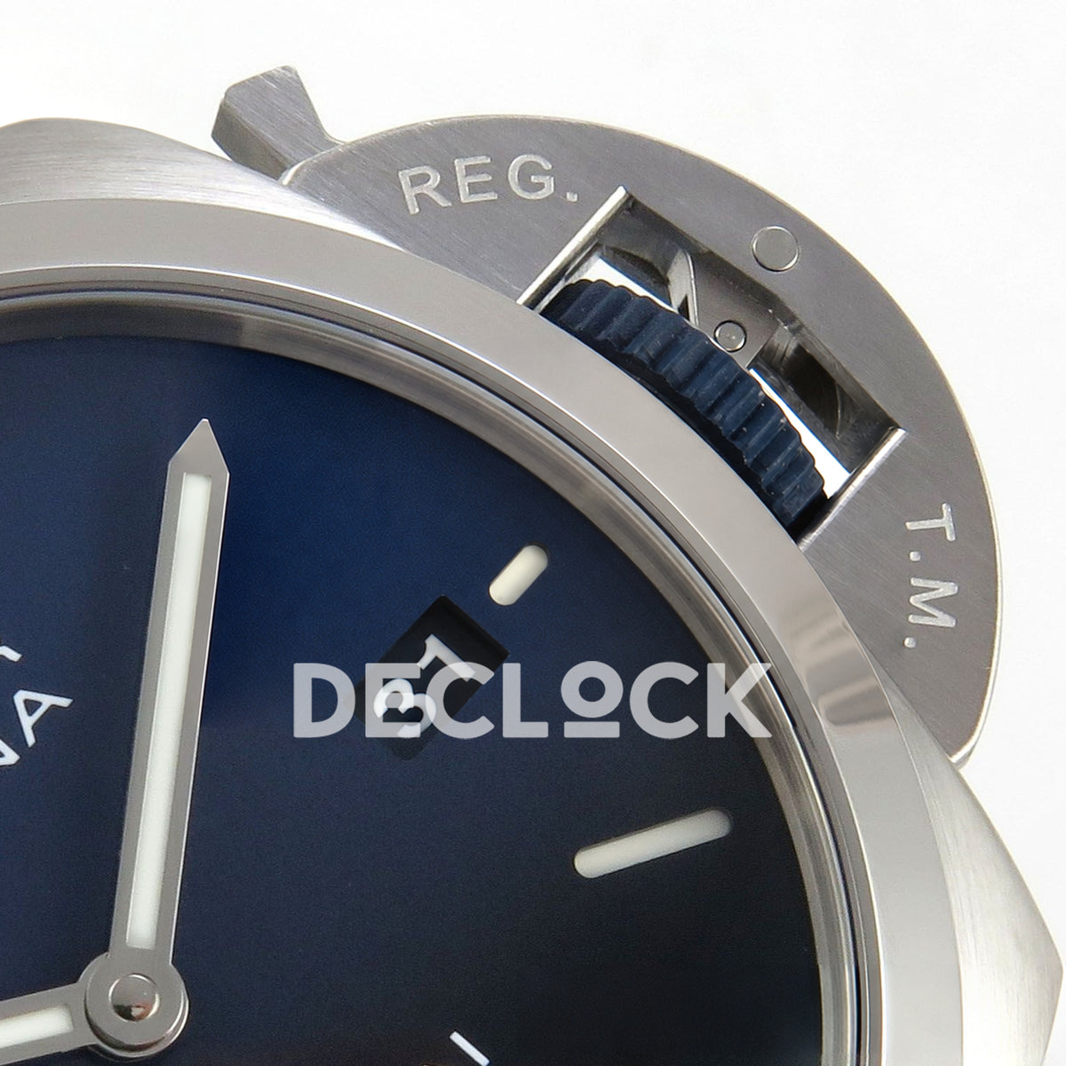 Panerai Luminor Marina Blu Profondo PAM01157 Blue Nylon VSF P9010 Updated replica - crown date detail