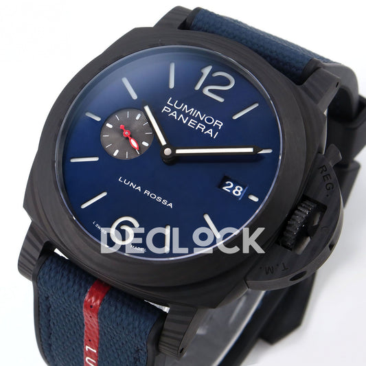 Panerai Luminor Marina Carbotech Luna Rossa PAM01529 Blue Fabric VSF P9010 Updated replica - full watch angle