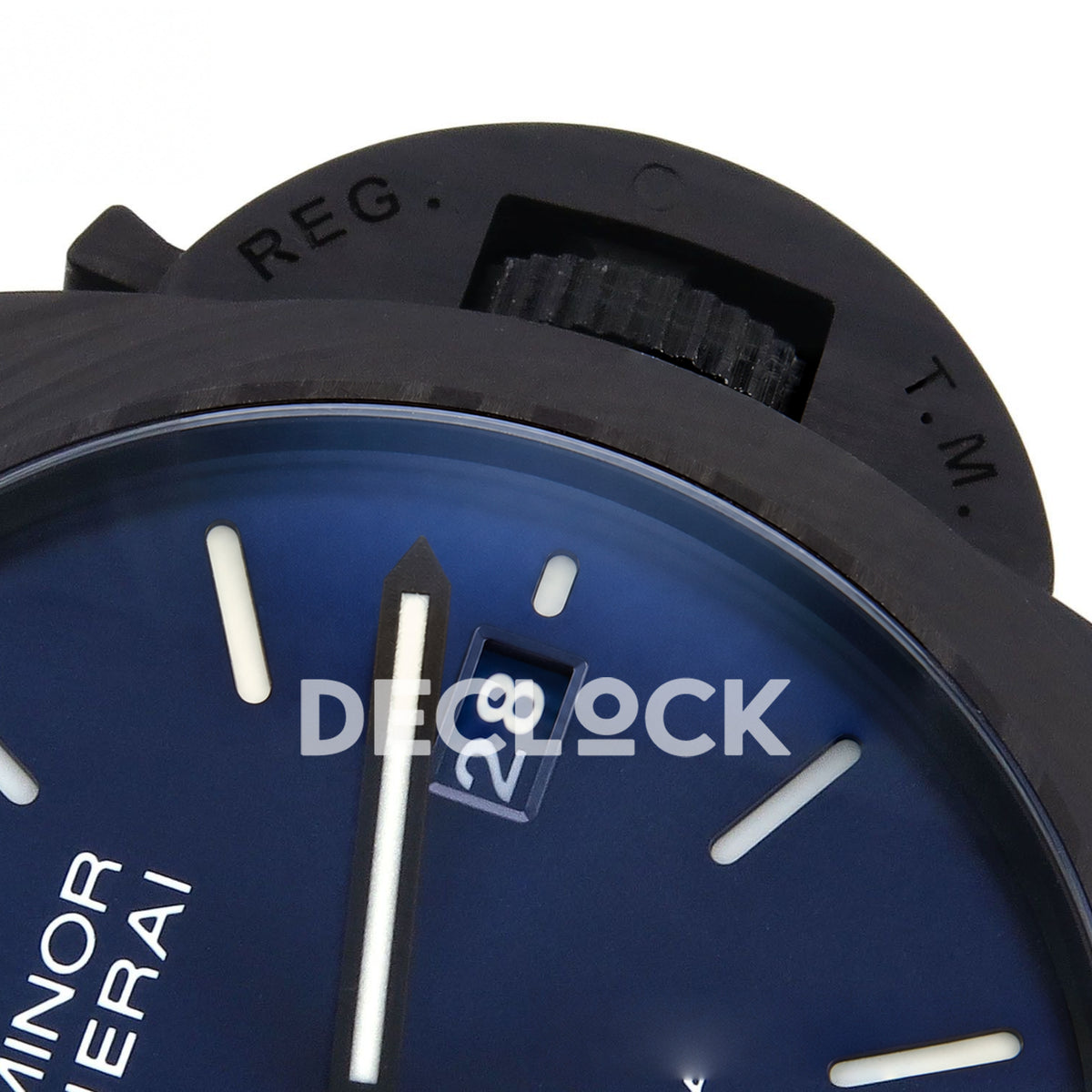 Panerai Luminor Marina Carbotech Luna Rossa PAM01529 Blue Fabric VSF P9010 Updated replica - crown date detail