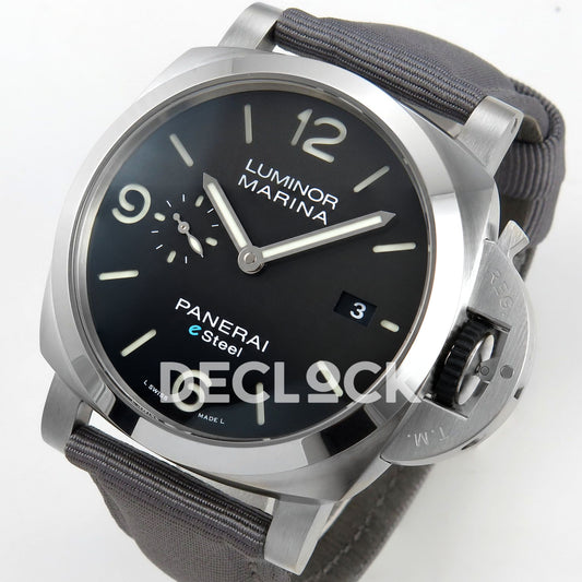 Panerai Luminor Marina Grigio Roccia PAM01358 Grey Nylon VSF P9010 Updated replica - full watch angle