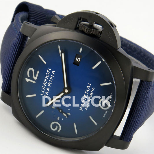 Panerai Luminor Marina Milan PAM02319 Blue Ombre DLC VSF P9010 replica - dial angle right