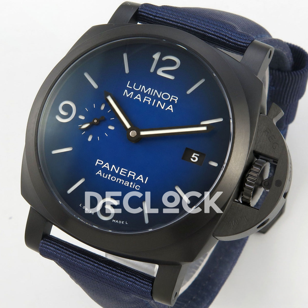 Panerai Luminor Marina Milan PAM02319 Blue Ombre DLC VSF P9010 replica - full watch angle