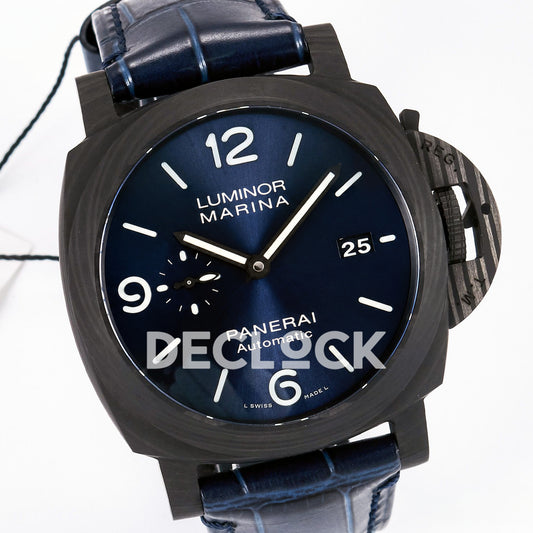 Panerai Luminor Marina PAM01664 Carbotech Blue Dial Leather VSF P.9010 replica - three quarter left