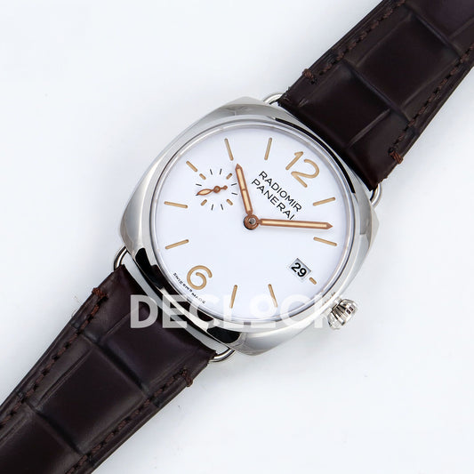 Panerai Radiomir Quaranta PAM01292 White Dial Brown Leather VSF P900 replica - dial angle left