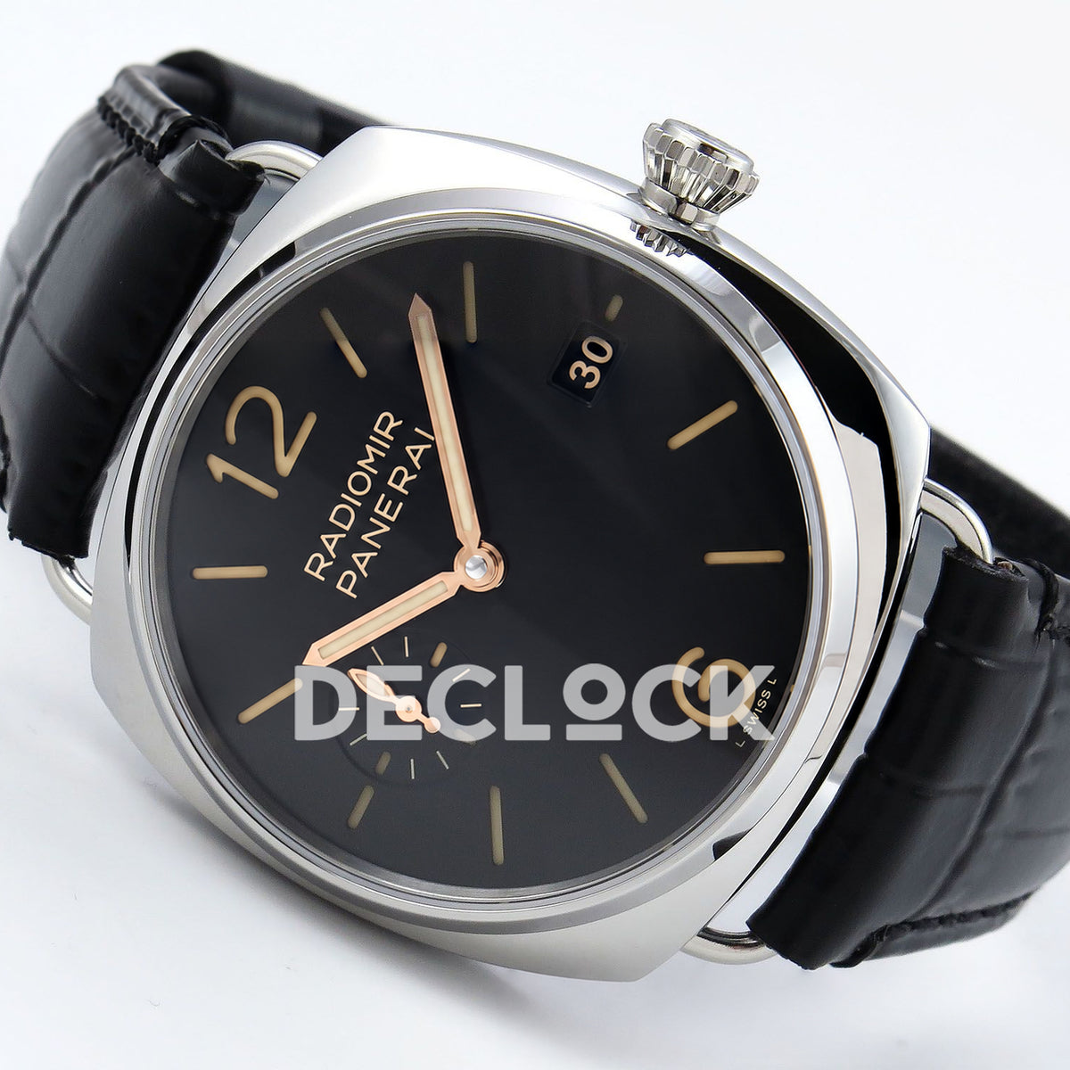 Panerai Radiomir Quaranta PAM01294 Black Dial Black Leather VSF P900 replica - full watch angle
