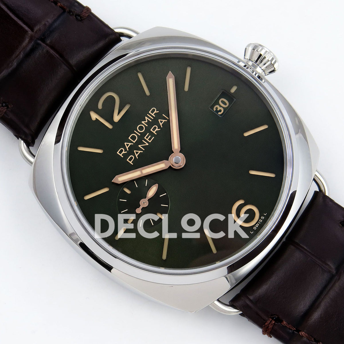 Panerai Radiomir Quaranta PAM01386 Green Dial Brown Leather VSF P900 replica - dial angle right