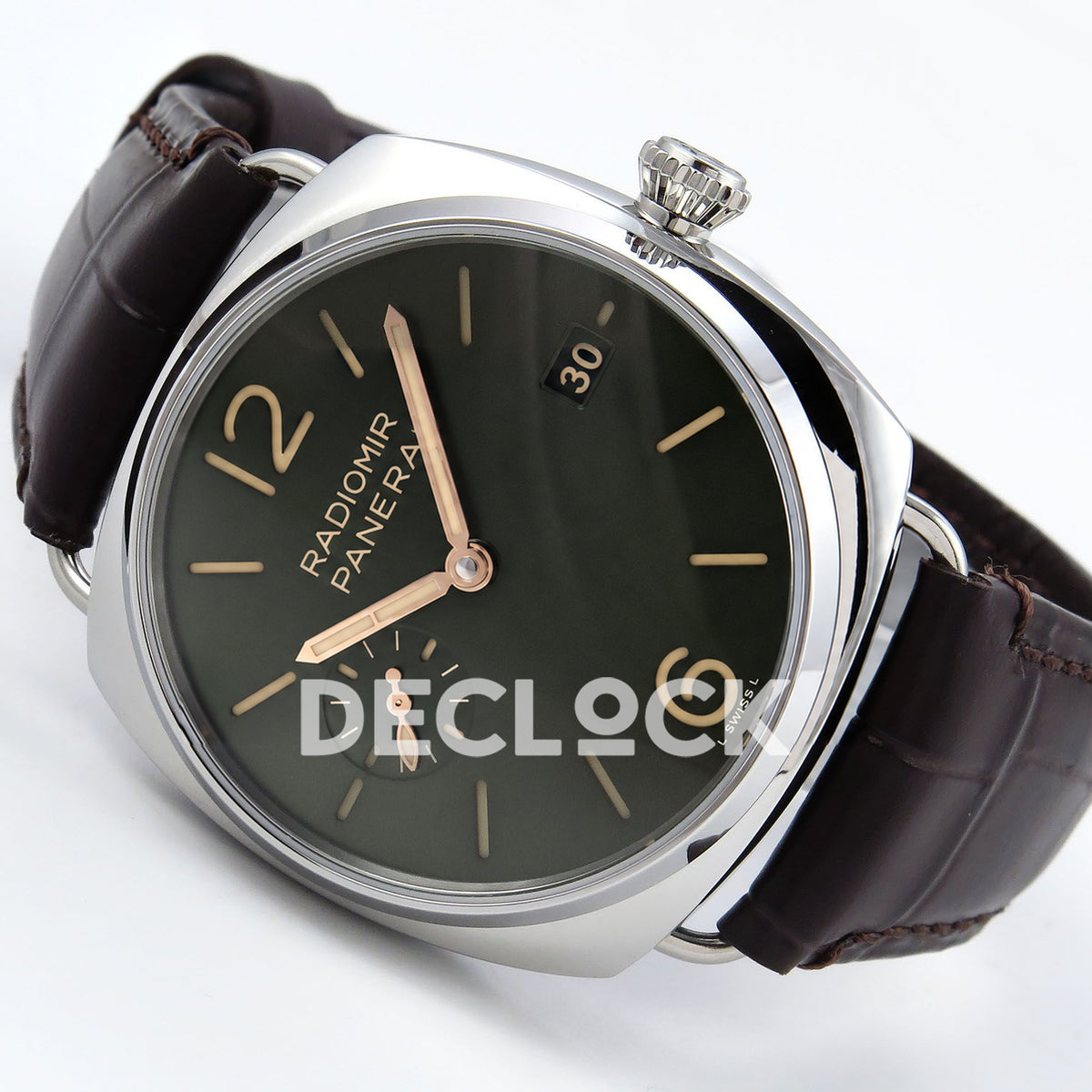 Panerai Radiomir Quaranta PAM01386 Green Dial Brown Leather VSF P900 replica - full watch angle