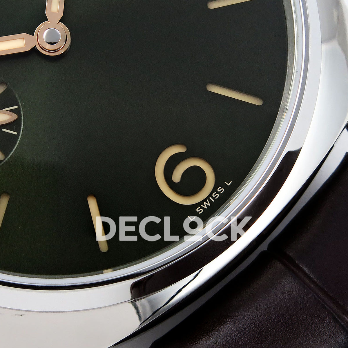 Panerai Radiomir Quaranta PAM01386 Green Dial Brown Leather VSF P900 replica - lower dial detail