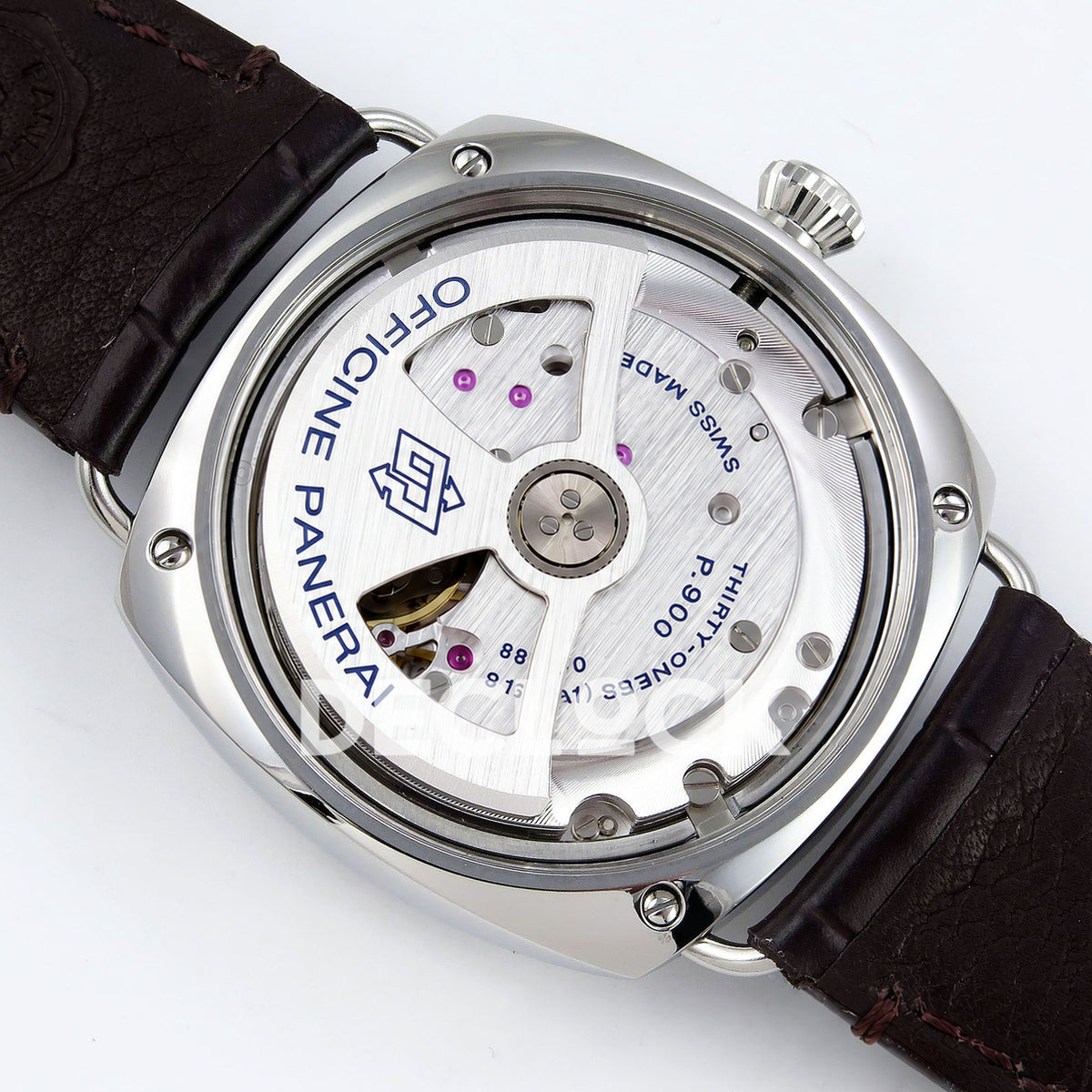 Panerai Radiomir Quaranta PAM01386 Green Dial Brown Leather VSF P900 replica - movement angle