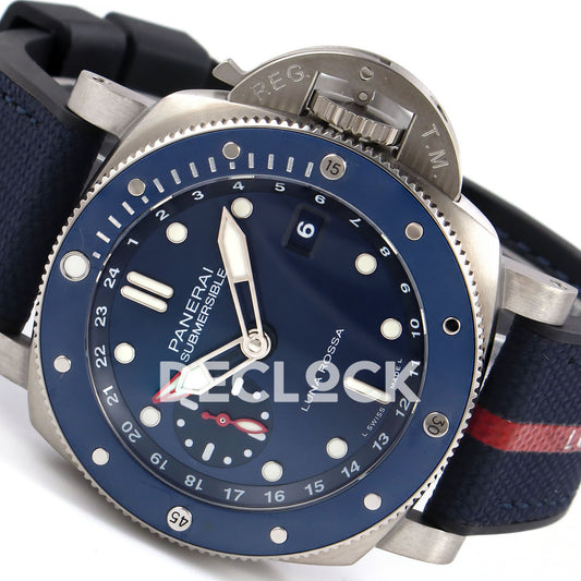 Panerai Submersible GMT Luna Rossa Titanio PAM01507 Blue Dial VSF P900 replica - dial angle right