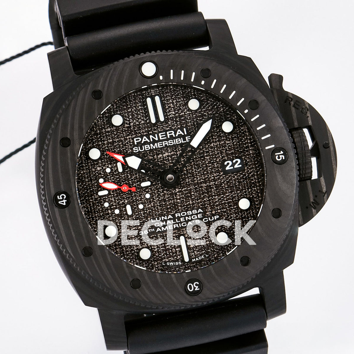 Panerai Submersible Luna Rossa PAM01039 Carbotech Black Rubber VSF Automatic replica - dial angle left