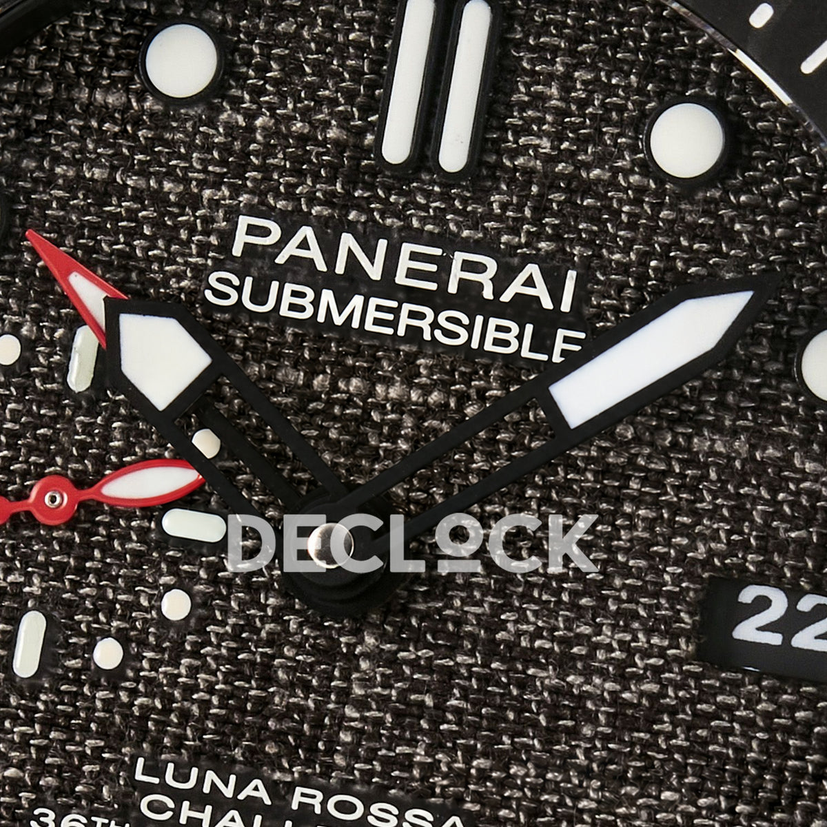 Panerai Submersible Luna Rossa PAM01039 Carbotech Black Rubber VSF Automatic replica - dial hands closeup