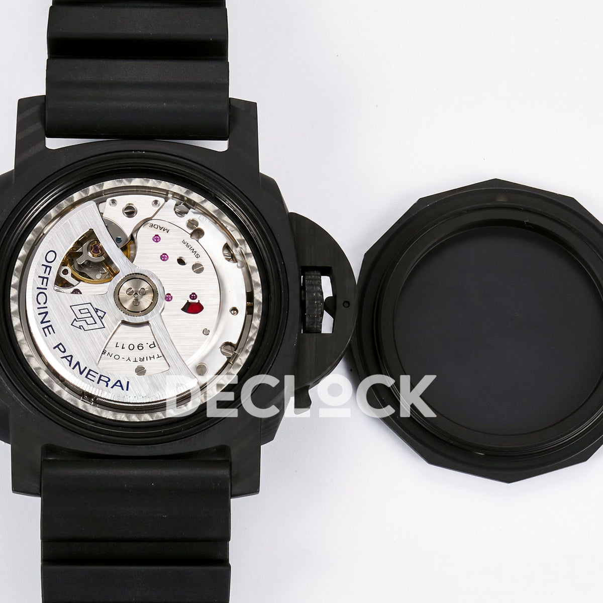 Panerai Submersible Luna Rossa PAM01039 Carbotech Black Rubber VSF Automatic replica - open caseback movement