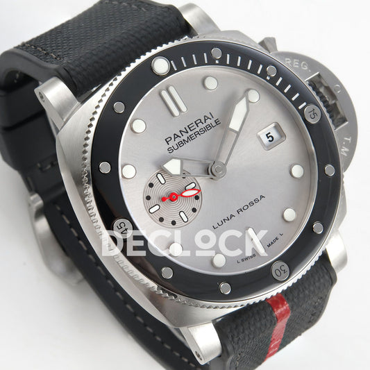Panerai Submersible QuarantaQuattro Luna Rossa PAM01681 Silver Dial VSF P900 replica - dial angle left