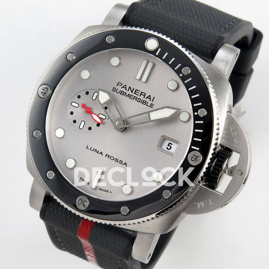 Panerai Submersible QuarantaQuattro Luna Rossa PAM01681 Silver Dial VSF P900 replica - full watch angle