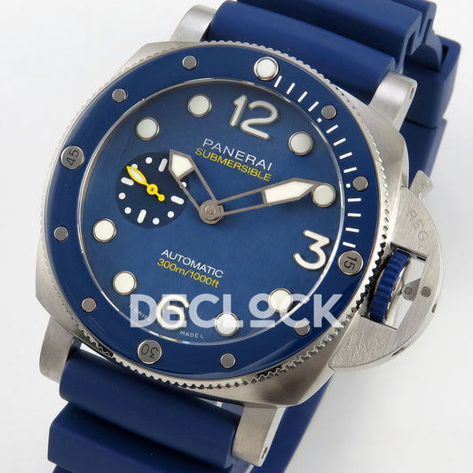 Panerai Submersible Mike Horn PAM01676 Blue Dial Rubber VSF P900 replica - full watch angle