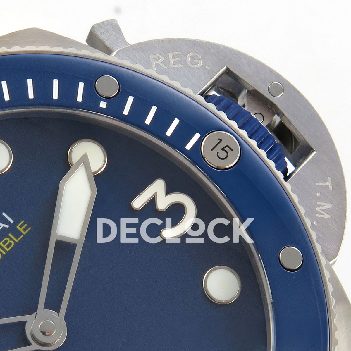 Panerai Submersible Mike Horn PAM01676 Blue Dial Rubber VSF P900 replica - crown date detail