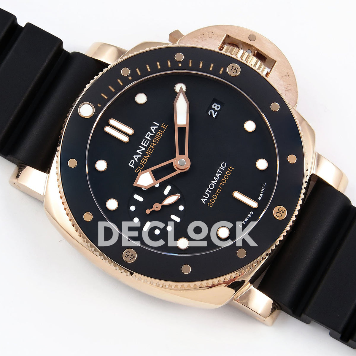 Panerai Submersible PAM02164 Rose Gold Black Rubber VSF P900 replica - dial angle right