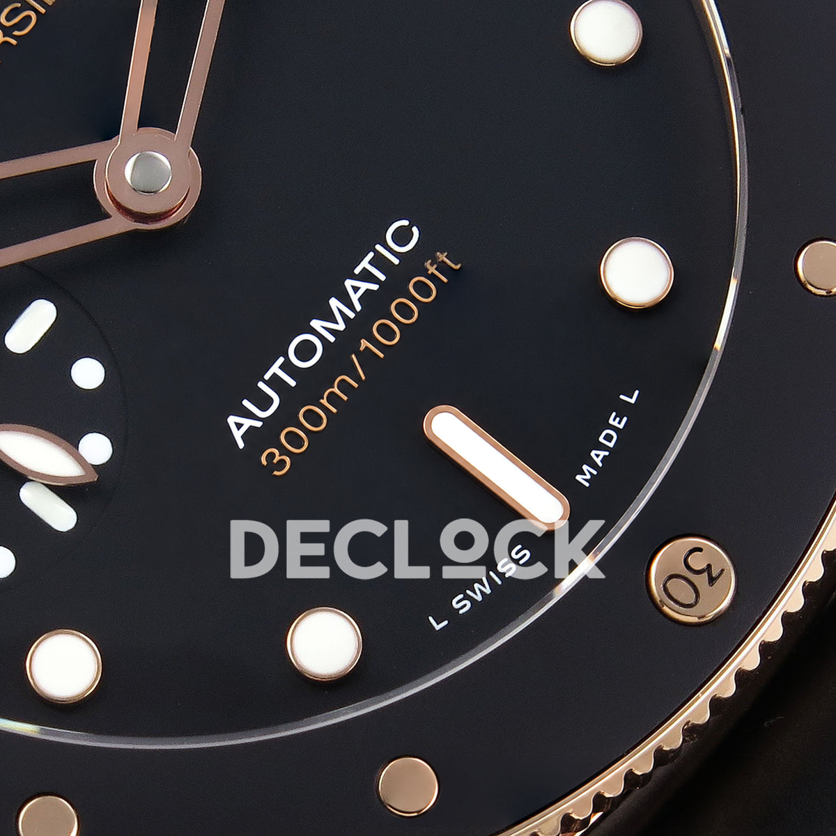 Panerai Submersible PAM02164 Rose Gold Black Rubber VSF P900 replica - lower dial detail