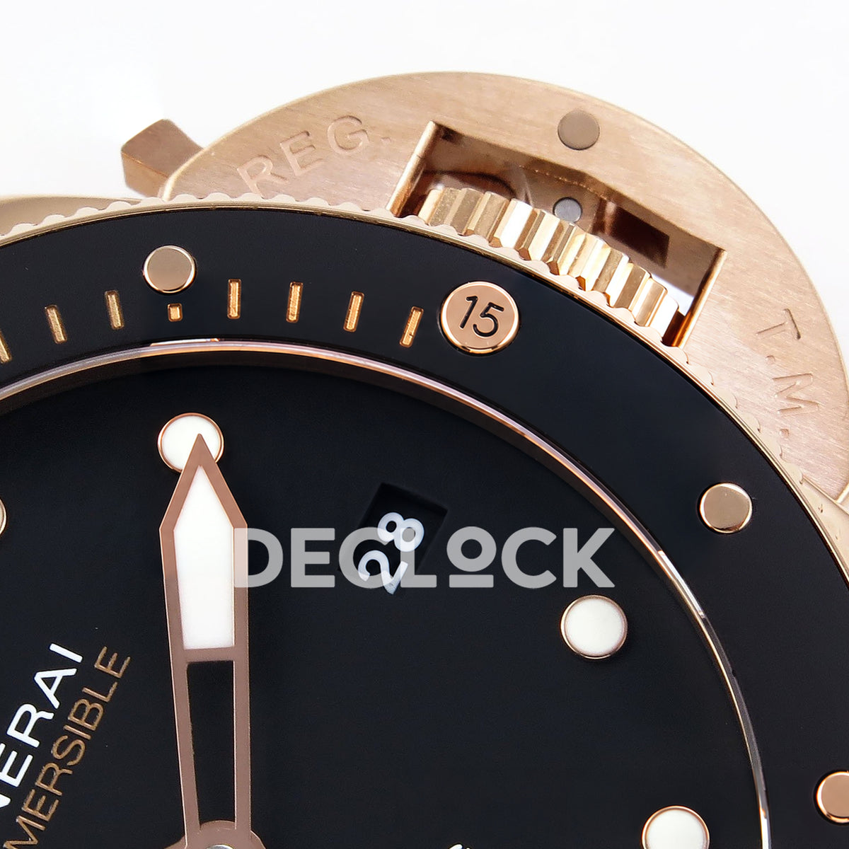 Panerai Submersible PAM02164 Rose Gold Black Rubber VSF P900 replica - crown date detail