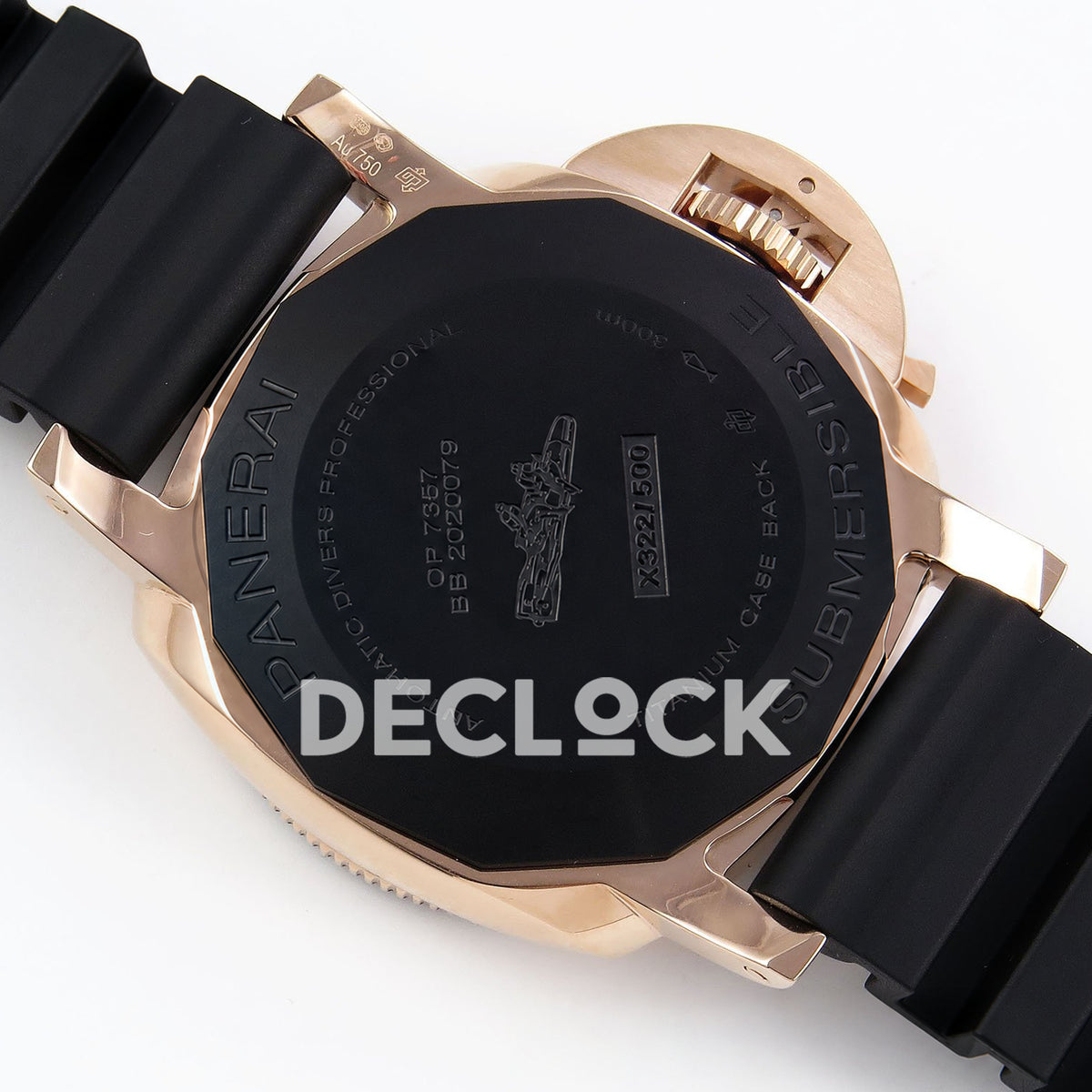 Panerai Submersible PAM02164 Rose Gold Black Rubber VSF P900 replica - black caseback