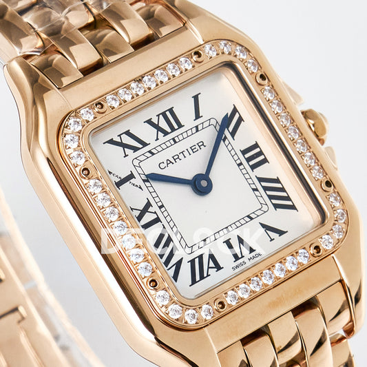 Panthère De Cartier Small 27x22mm Rose Gold White Dial Stone Bezel Asian AAA+ Replica – angle 04
