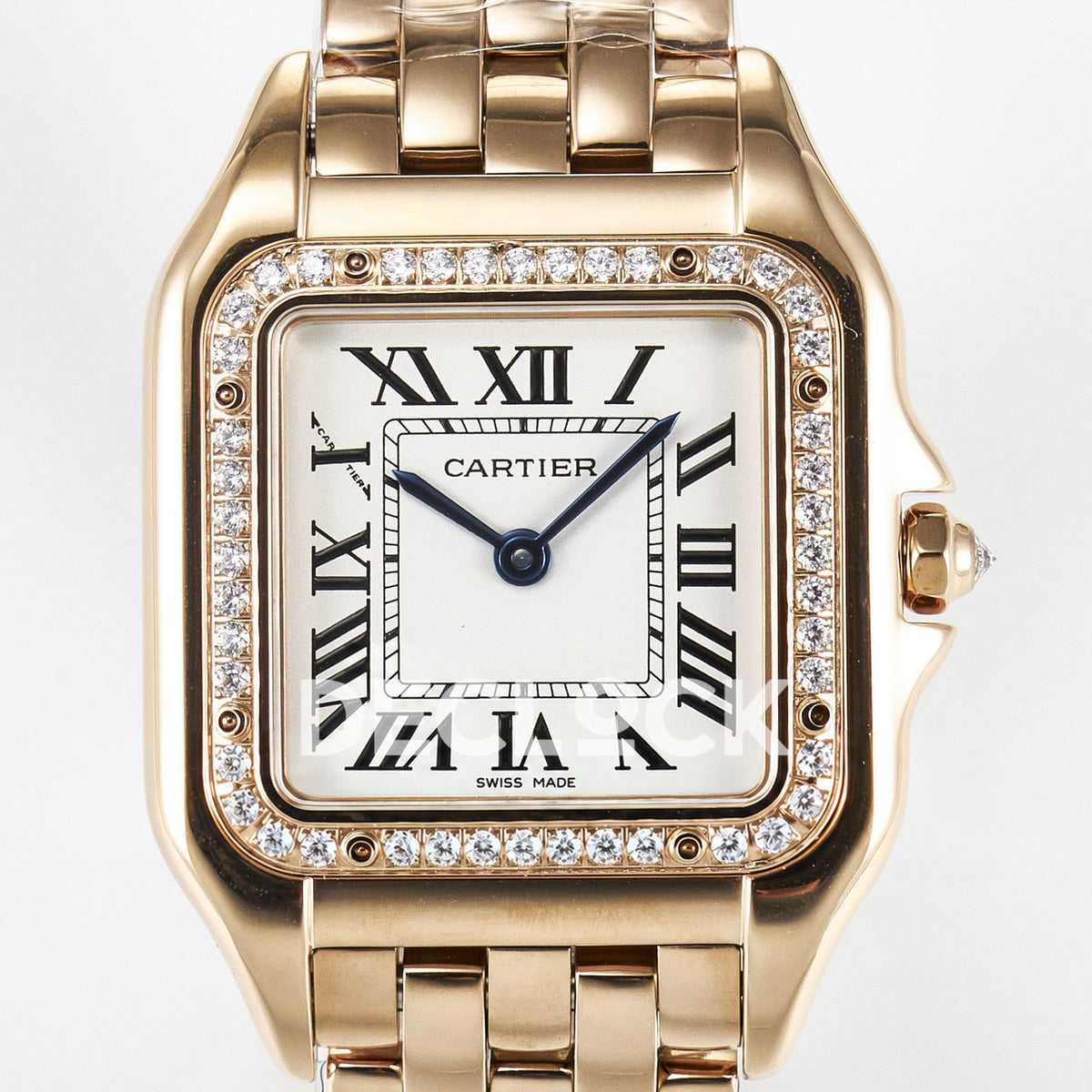 Panthère De Cartier Small 27x22mm Rose Gold White Dial Stone Bezel Asian AAA+ Replica – dial front 02