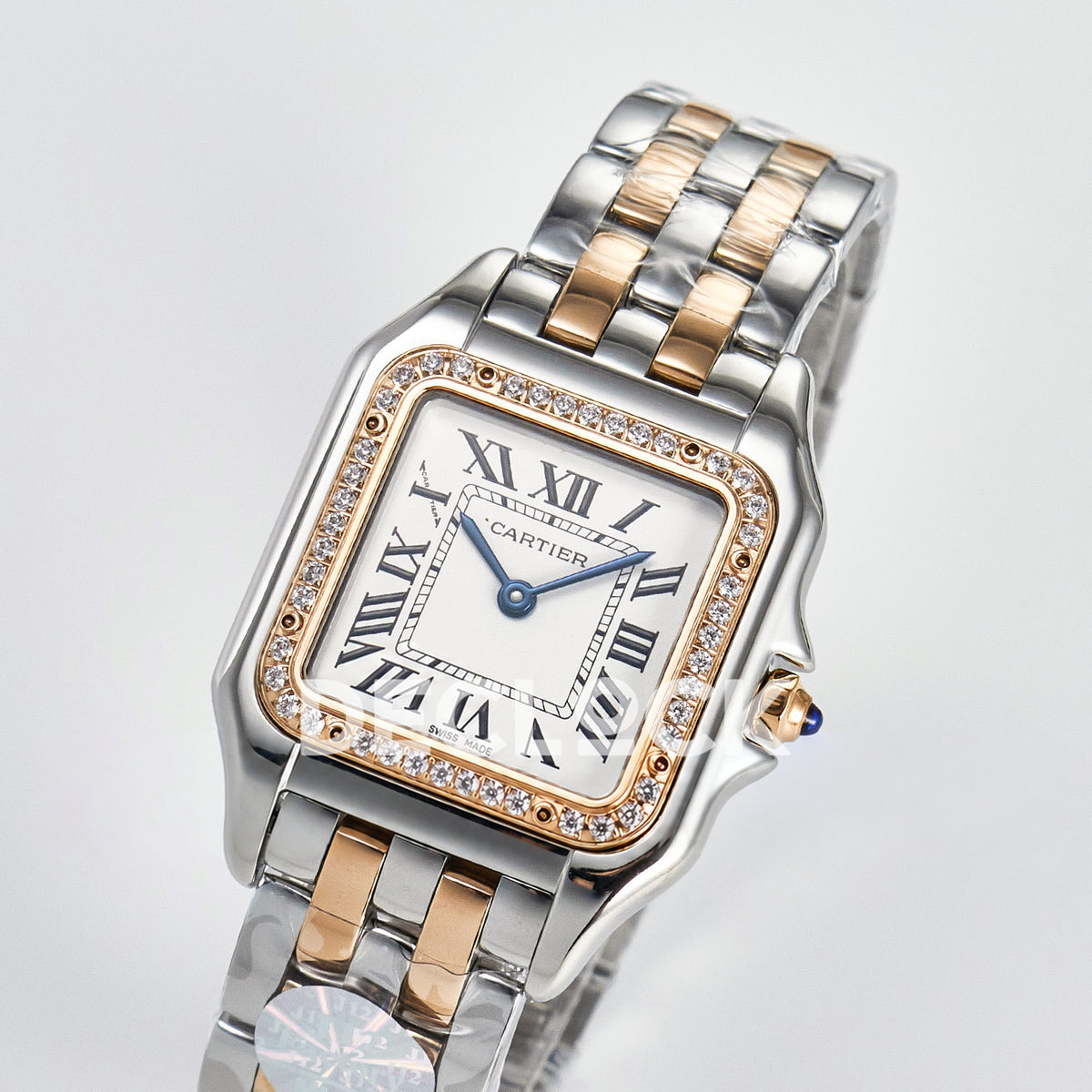 Panthère De Cartier Small 27x22mm Steel & Rose Gold White Dial Stone Bezel Asian AAA+ Replica – angle 03