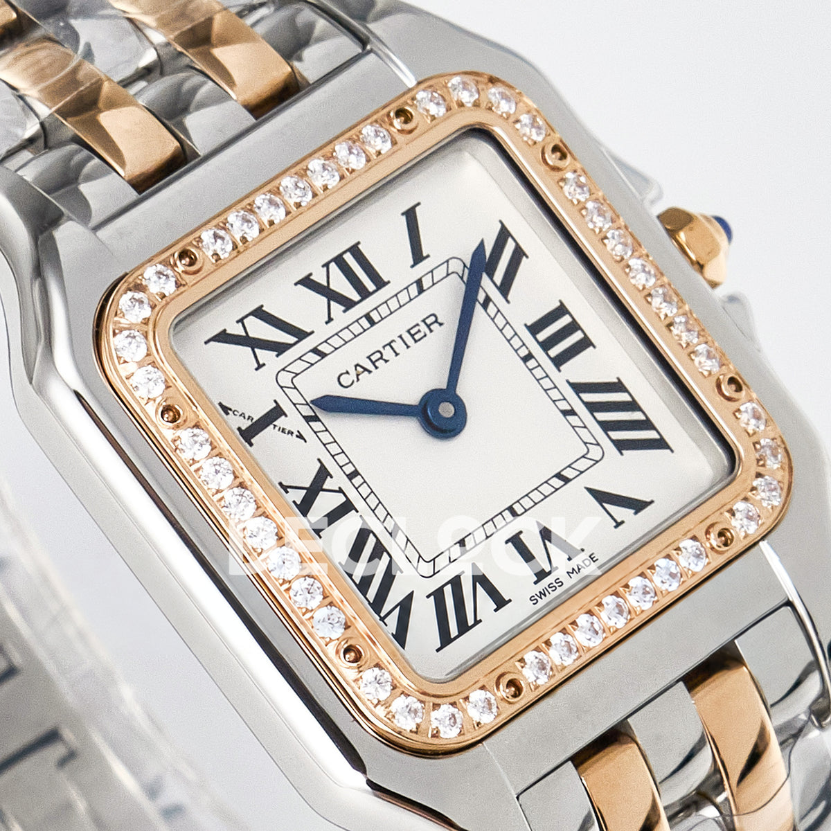 Panthère De Cartier Small 27x22mm Steel & Rose Gold White Dial Stone Bezel Asian AAA+ Replica – angle 04