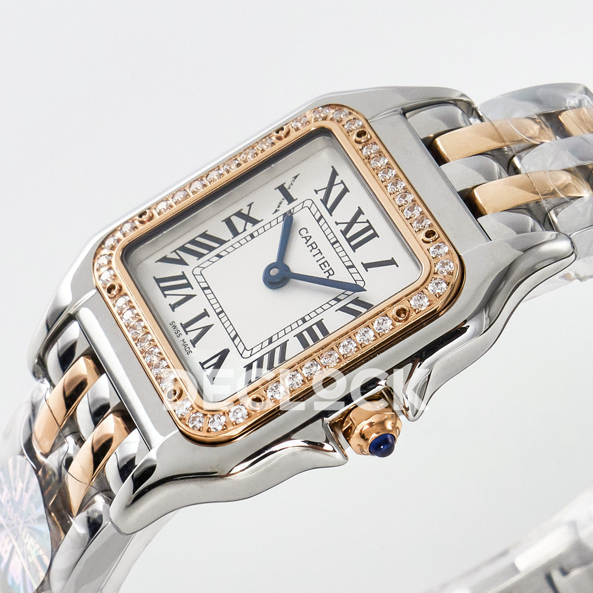 Panthère De Cartier Small 27x22mm Steel & Rose Gold White Dial Stone Bezel Asian AAA+ Replica – angle 05