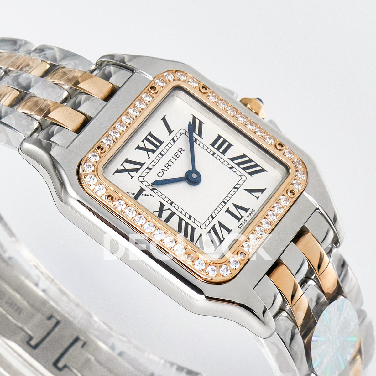 Panthère De Cartier Small 27x22mm Steel & Rose Gold White Dial Stone Bezel Asian AAA+ Replica – angle 06