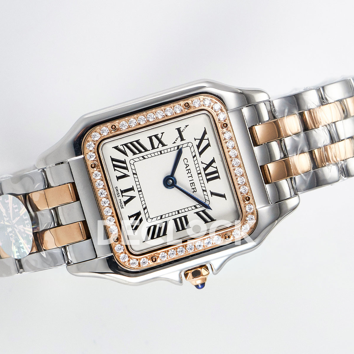 Panthère De Cartier Small 27x22mm Steel & Rose Gold White Dial Stone Bezel Asian AAA+ Replica – angle 07