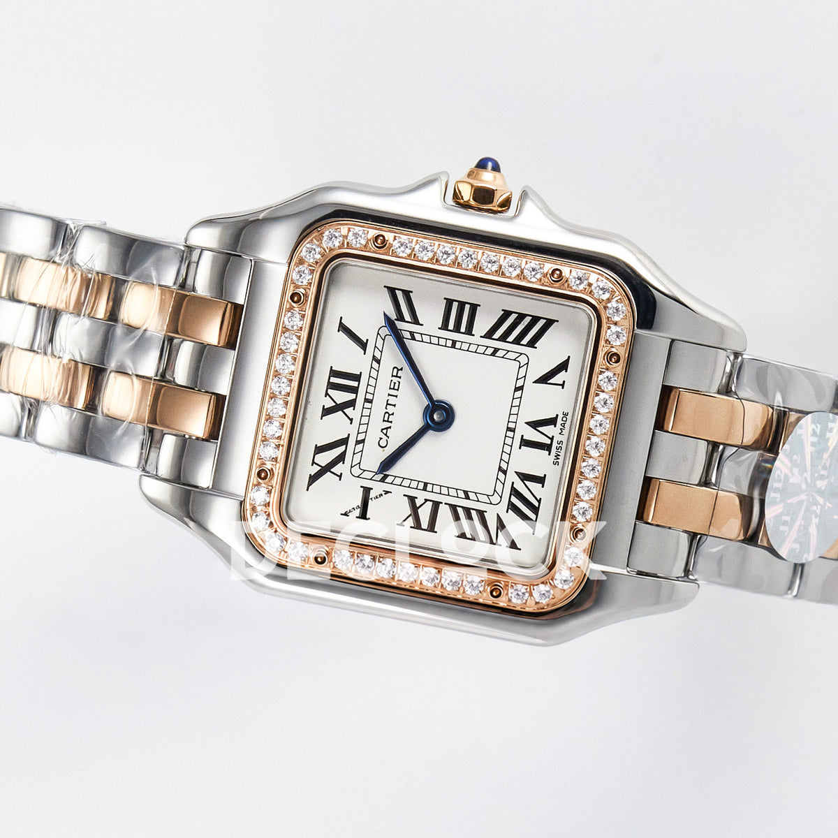 Panthère De Cartier Small 27x22mm Steel & Rose Gold White Dial Stone Bezel Asian AAA+ Replica – angle 08