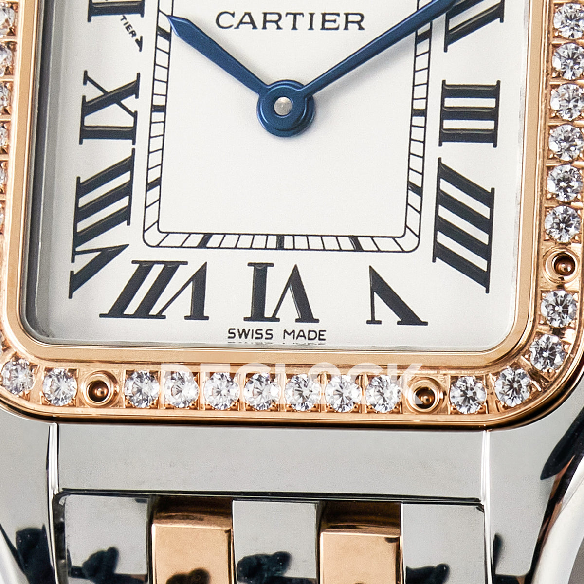 Panthère De Cartier Small 27x22mm Steel & Rose Gold White Dial Stone Bezel Asian AAA+ Replica – dial detail 10