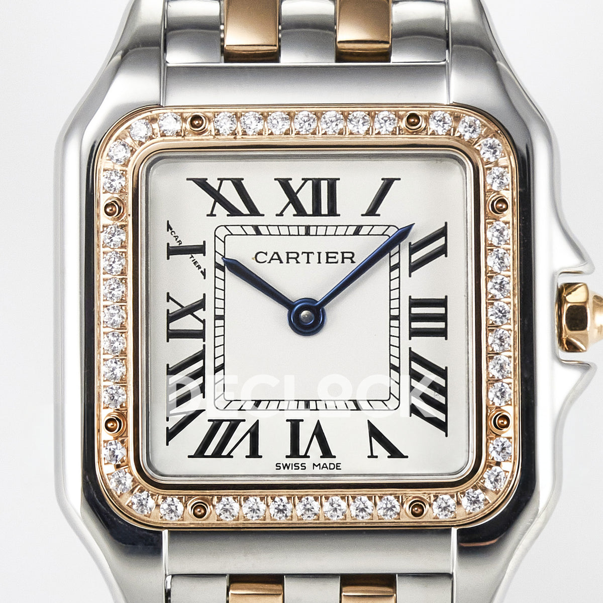 Panthère De Cartier Small 27x22mm Steel & Rose Gold White Dial Stone Bezel Asian AAA+ Replica – dial front 02