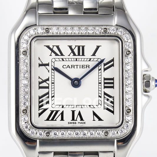Panthère De Cartier Small 27x22mm Steel White Dial Stone Bezel Asian AAA+ Replica – dial front 02
