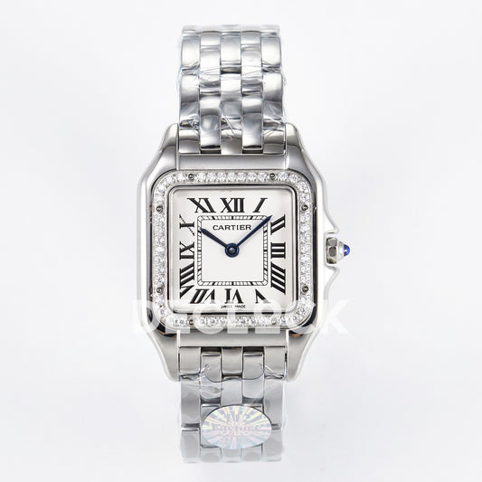 Panthère De Cartier Small 27x22mm Steel White Dial Stone Bezel Asian AAA+ Replica – front 01