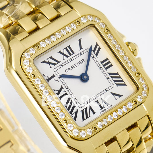 Panthère De Cartier Small 27x22mm Yellow Gold White Dial Stone Bezel Asian AAA+ Replica – angle 04